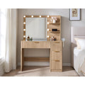 Fluted Vanity Desk with Mirror and Adjustable LED Lights, Large Drawers Makeup Table with Glass Top and Charging Station