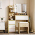 Modern 36-inch Dressing Table with LED Mirror & Adjustable Lighting, USB Port & Power Outlet - \u002FVanity Desk Suitable for Bedroom, Stool Included, Storage Shelves & Drawers, Assembly Required ( Style)