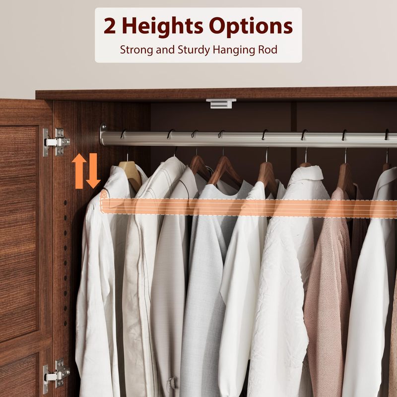 New Upgraded Tall Wooden Armoire Wardrobe in Walnut Brown, 72-Inch Height with 2 Drawers, Hanging Rod, Doors, and 18 Adjustable Shelves for Bedroom Storage for Home Room Decor Christmas Decorations, Birthday Gifts