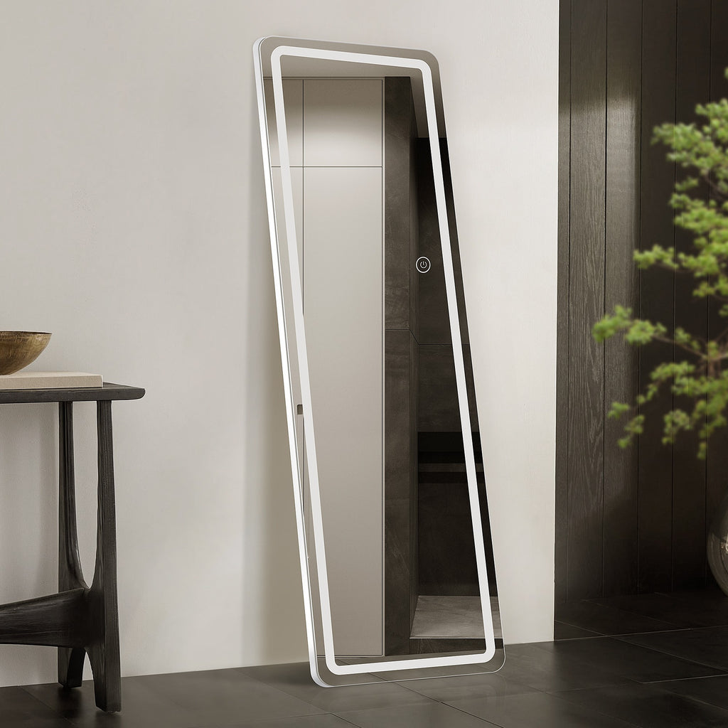 MCQ Arched\u002FRectangular LED Full Length Mirror, Full Body Floor Mirror Standing Hanging or Leaning Wall, Arch Wall Mirror with Stand Aluminum Alloy Thin Frame for Bedroom, Bathroom, Store