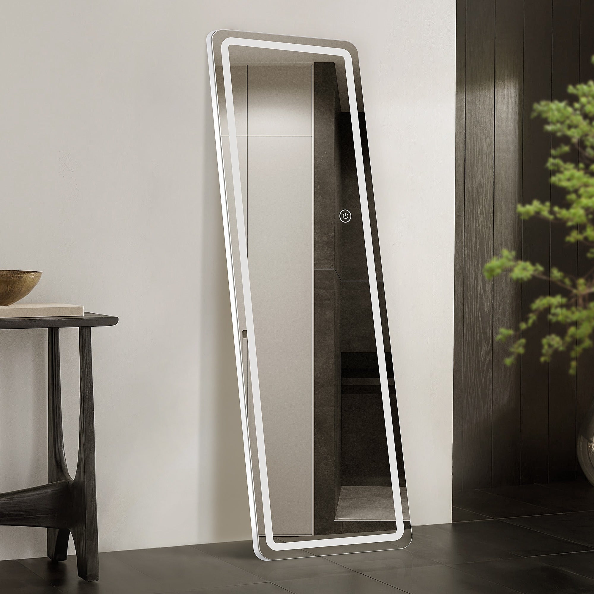 MCQ Arched\u002FRectangular LED Full Length Mirror, Full Body Floor Mirror Standing Hanging or Leaning Wall, Arch Wall Mirror with Stand Aluminum Alloy Thin Frame for Bedroom, Bathroom, Store