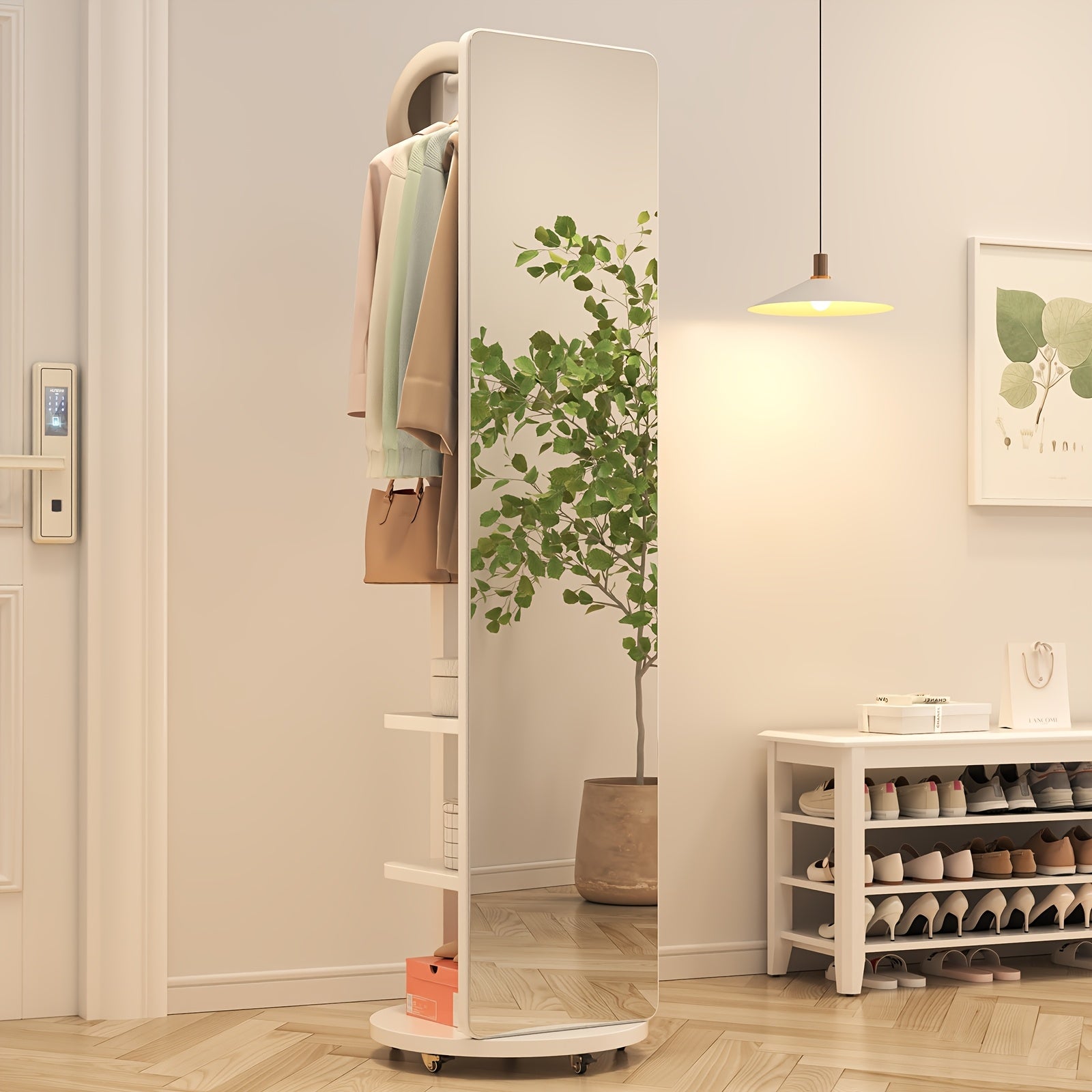 Solid Wood Full-Length Mirror for The Floor, Ideal for Bedrooms And Living Rooms. This Versatile, Rotatable Mirror Comes with an Integrated Hanger, Making It Perfect for Christmas Gifts And Black Friday Deals, with Free Shipping Included