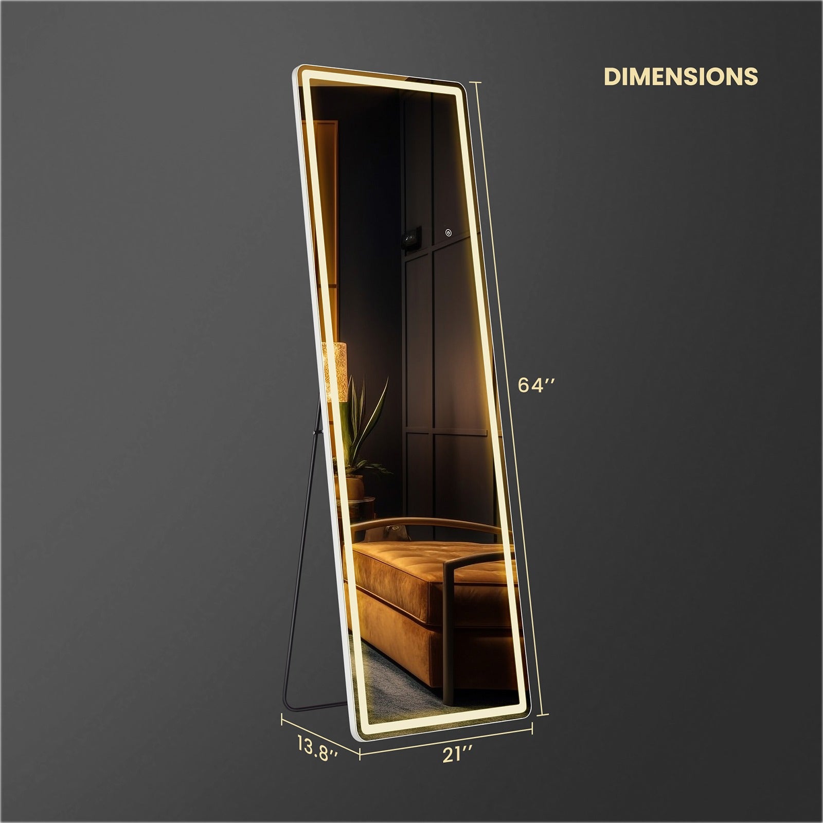 MCQ Arched\u002FRectangular LED Full Length Mirror, Full Body Floor Mirror Standing Hanging or Leaning Wall, Arch Wall Mirror with Stand Aluminum Alloy Thin Frame for Bedroom, Bathroom, Store