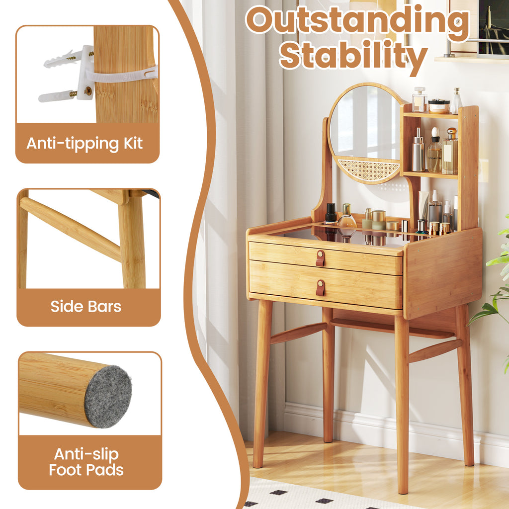 COSTWAY Natural Bamboo Vanity Desk with Mirror - 23.5\