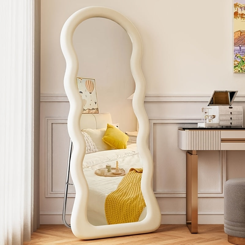 Full-length Mirror with Stand | Soft-covered, Full-body, Floor-standing, Wall-mounted, Hanging Mirror for Dressing, Dormitory, Bedroom, Hotel, Bathroom, Living Room, Cloakroom, Contemporary Style, 67*23.6in