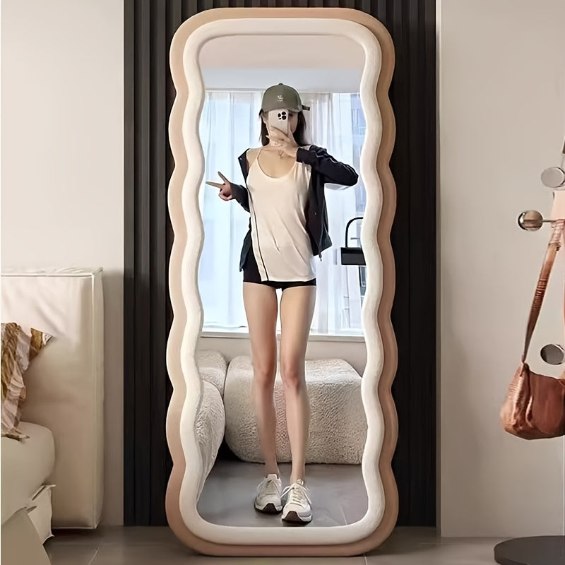 Full-length Mirror With Stand | Soft-covered, Full-body, Floor-standing Mirror for Dressing, Household Wall-mounted, Easy, Dormitory, Bedroom, Hotel, Bathroom, Living Room, Cloakroom, Hanging Mirror, 67*23.6in, Contemporary Style, Iron Frame