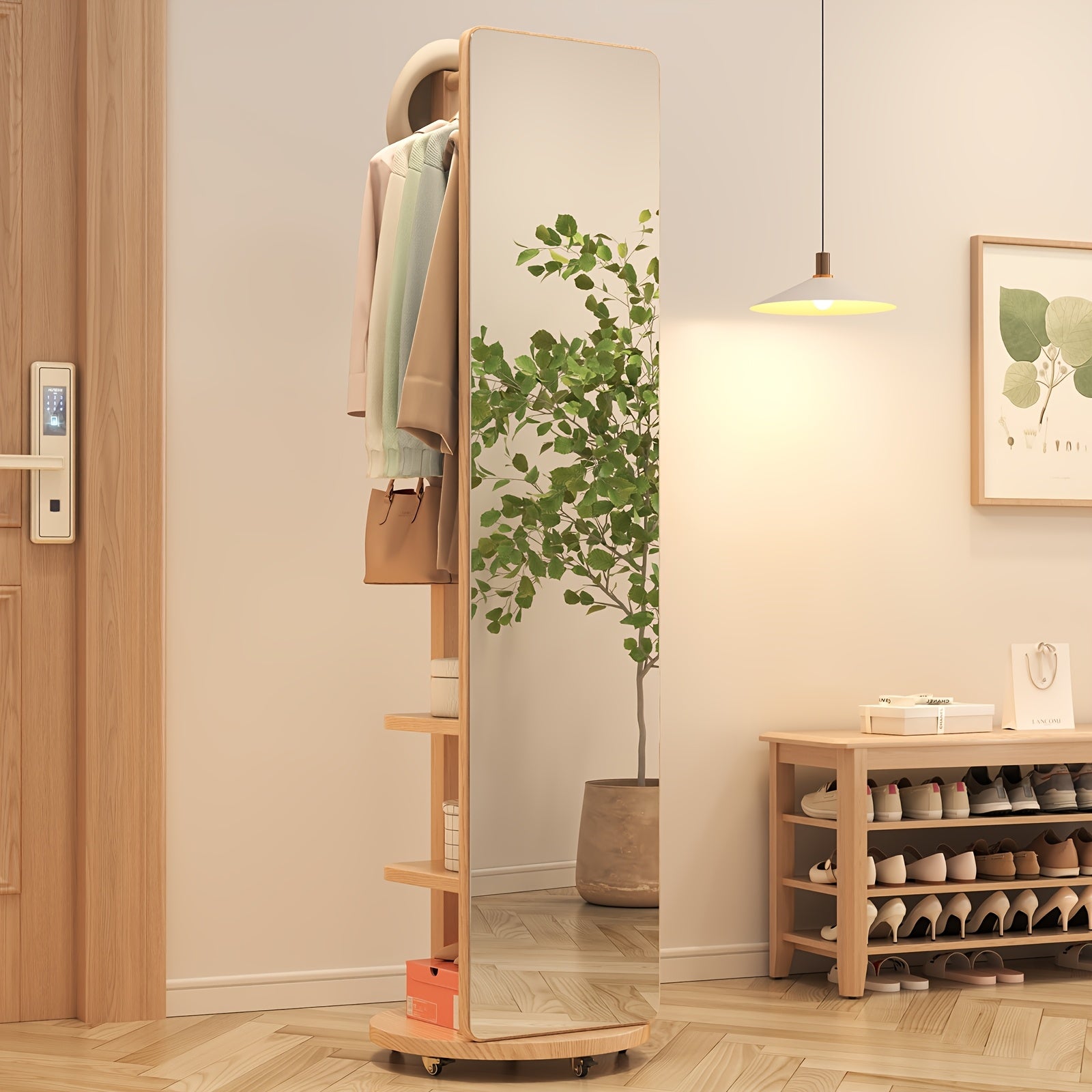 Solid Wood Full-Length Mirror for The Floor, Ideal for Bedrooms And Living Rooms. This Versatile, Rotatable Mirror Comes with an Integrated Hanger, Making It Perfect for Christmas Gifts And Black Friday Deals, with Free Shipping Included