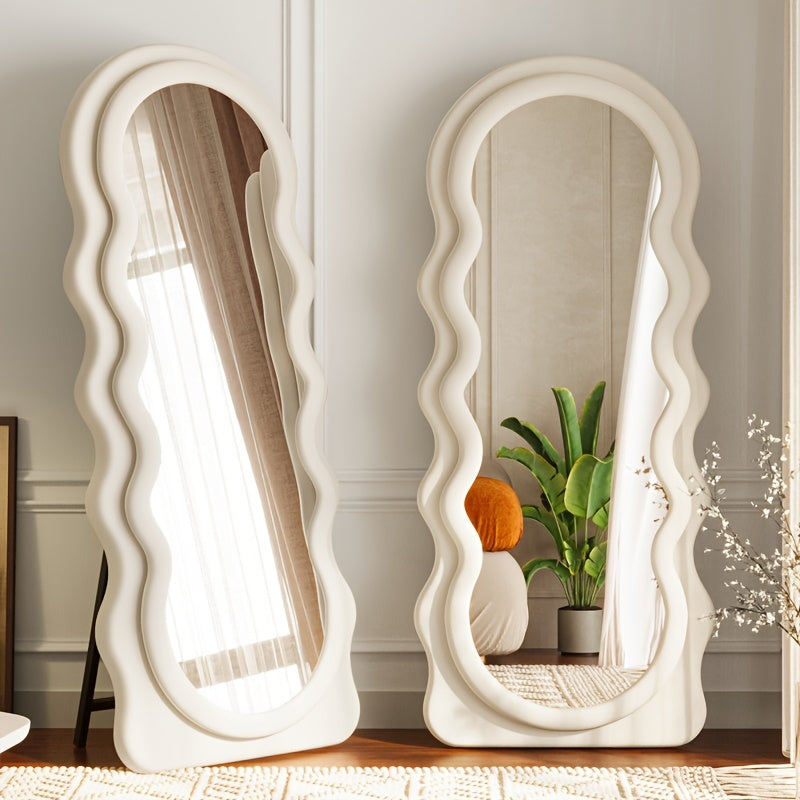 Full-length Mirror with Stand | Soft-covered, Full-body, Floor-standing, Wall-mounted, Hanging Mirror for Dressing, Dormitory, Bedroom, Hotel, Bathroom, Living Room, Cloakroom, Contemporary Style, 67*23.6in