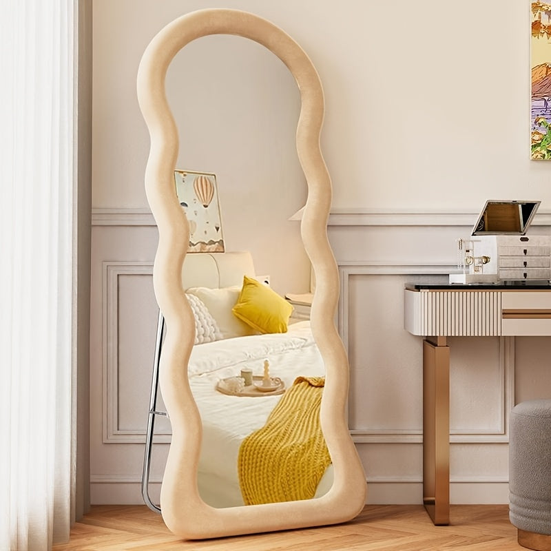 Full-length Mirror with Stand | Soft-covered, Full-body, Floor-standing, Wall-mounted, Hanging Mirror for Dressing, Dormitory, Bedroom, Hotel, Bathroom, Living Room, Cloakroom, Contemporary Style, 67*23.6in