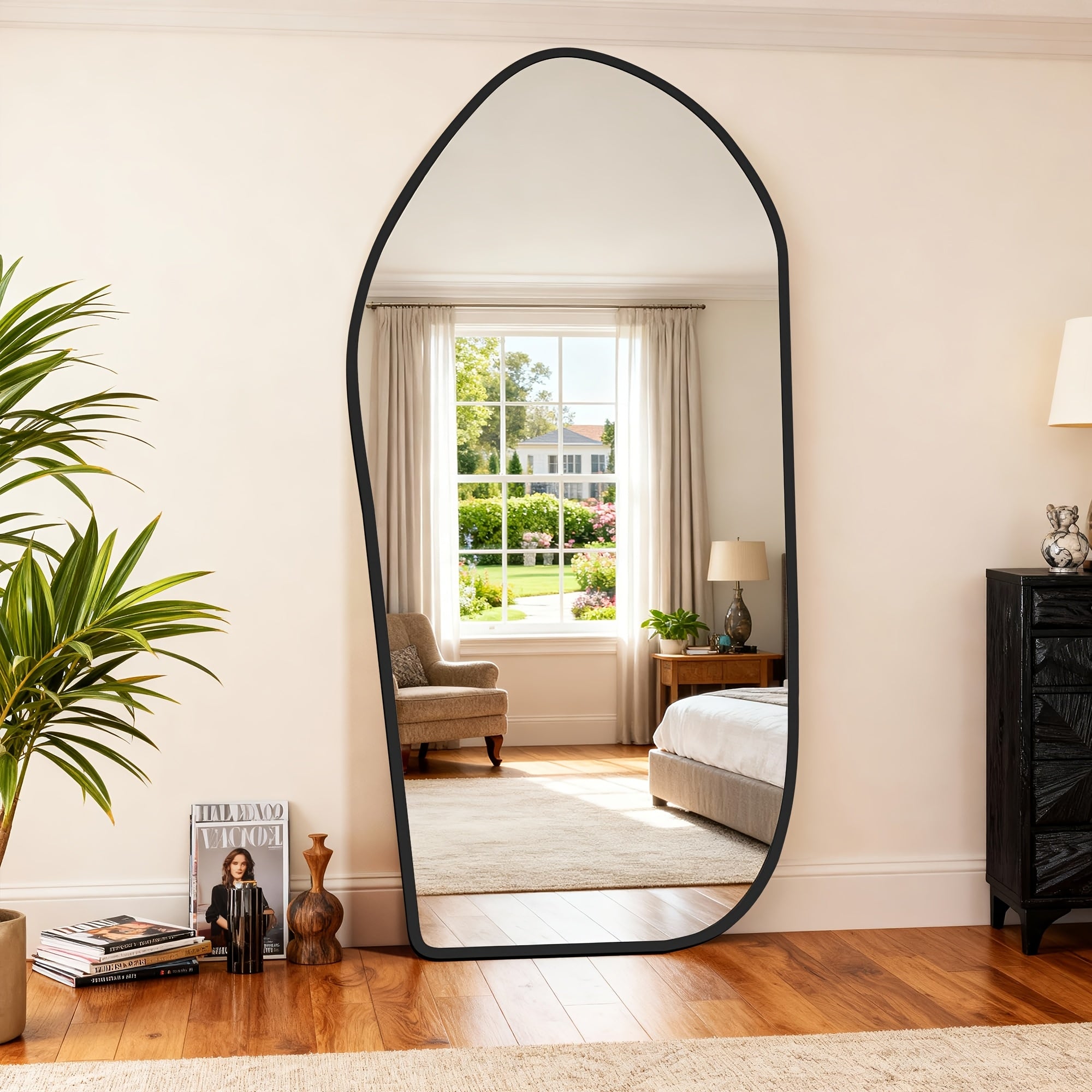 Large Oversized Full-Length Floor Mirror with Solid Wood Frame & Bohemian Suitable for Bedroom, Living Room - Moisture-Resistant Standing Mirror, Panel Vertical Floor Mirror for Dressing Room, Modern Decor, Painted