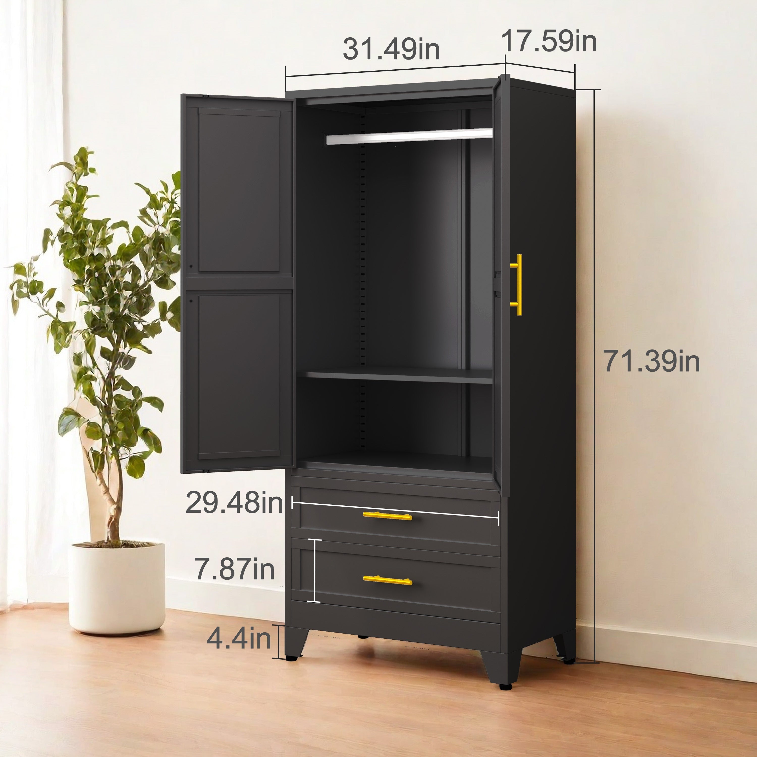 GEITIN Modern Freestanding Wardrobe Armoire with Two Drawers