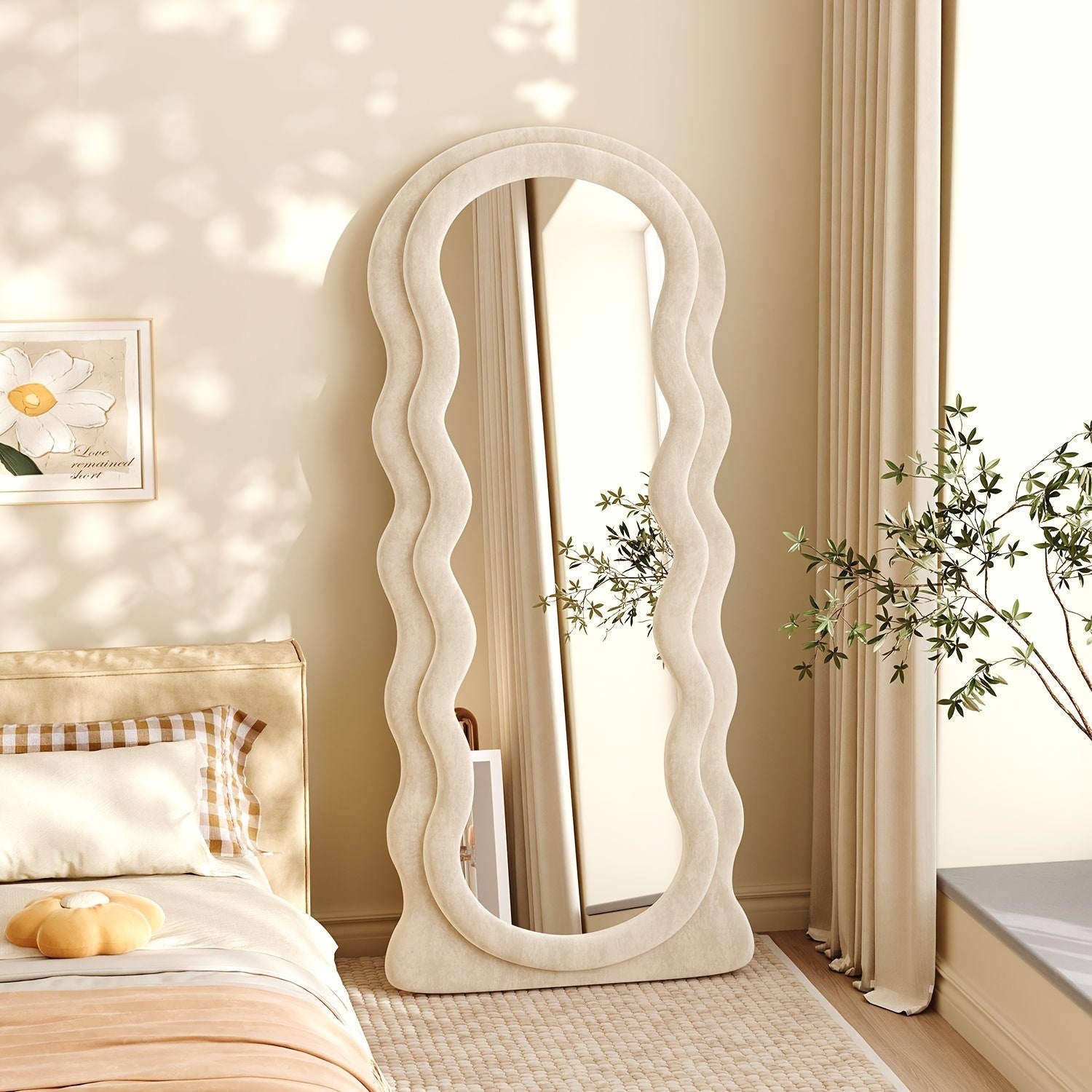 Full-length Mirror with Stand | Soft-covered, Full-body, Floor-standing, Wall-mounted, Hanging Mirror for Dressing, Dormitory, Bedroom, Hotel, Bathroom, Living Room, Cloakroom, Contemporary Style, 67*23.6in