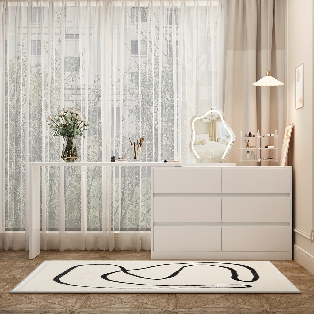 A Modern And Minimalist White Dressing Table with Six Drawers, Suitable for Makeup And Can Also Serve As a Multifunctional Office Desk
