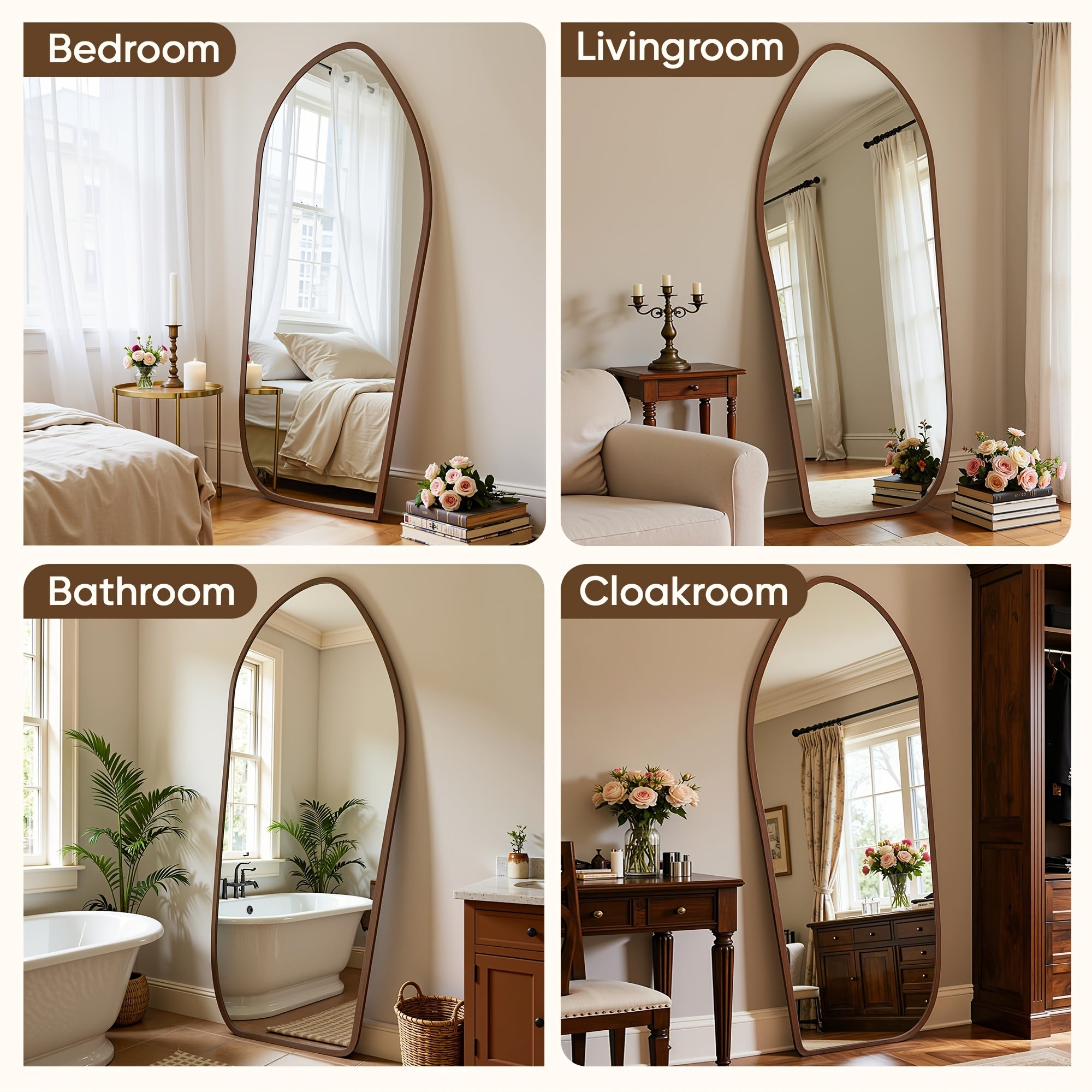 Large Oversized Full-Length Floor Mirror with Solid Wood Frame & Bohemian Suitable for Bedroom, Living Room - Moisture-Resistant Standing Mirror, Panel Vertical Floor Mirror for Dressing Room, Modern Decor, Painted