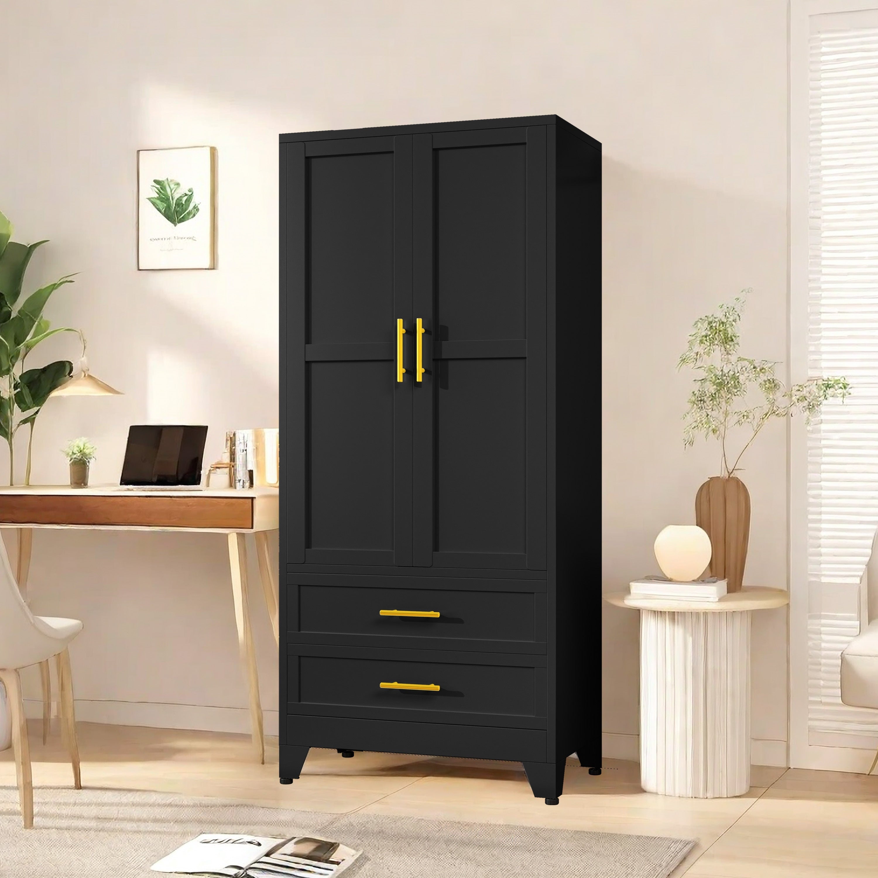 GEITIN Modern Freestanding Wardrobe Armoire with Two Drawers