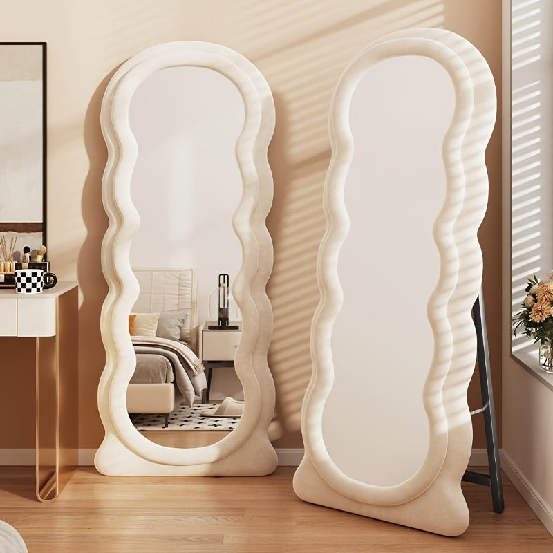 Full-length Mirror with Stand | Soft-covered, Full-body, Floor-standing, Wall-mounted, Hanging Mirror for Dressing, Dormitory, Bedroom, Hotel, Bathroom, Living Room, Cloakroom, Contemporary Style, 67*23.6in
