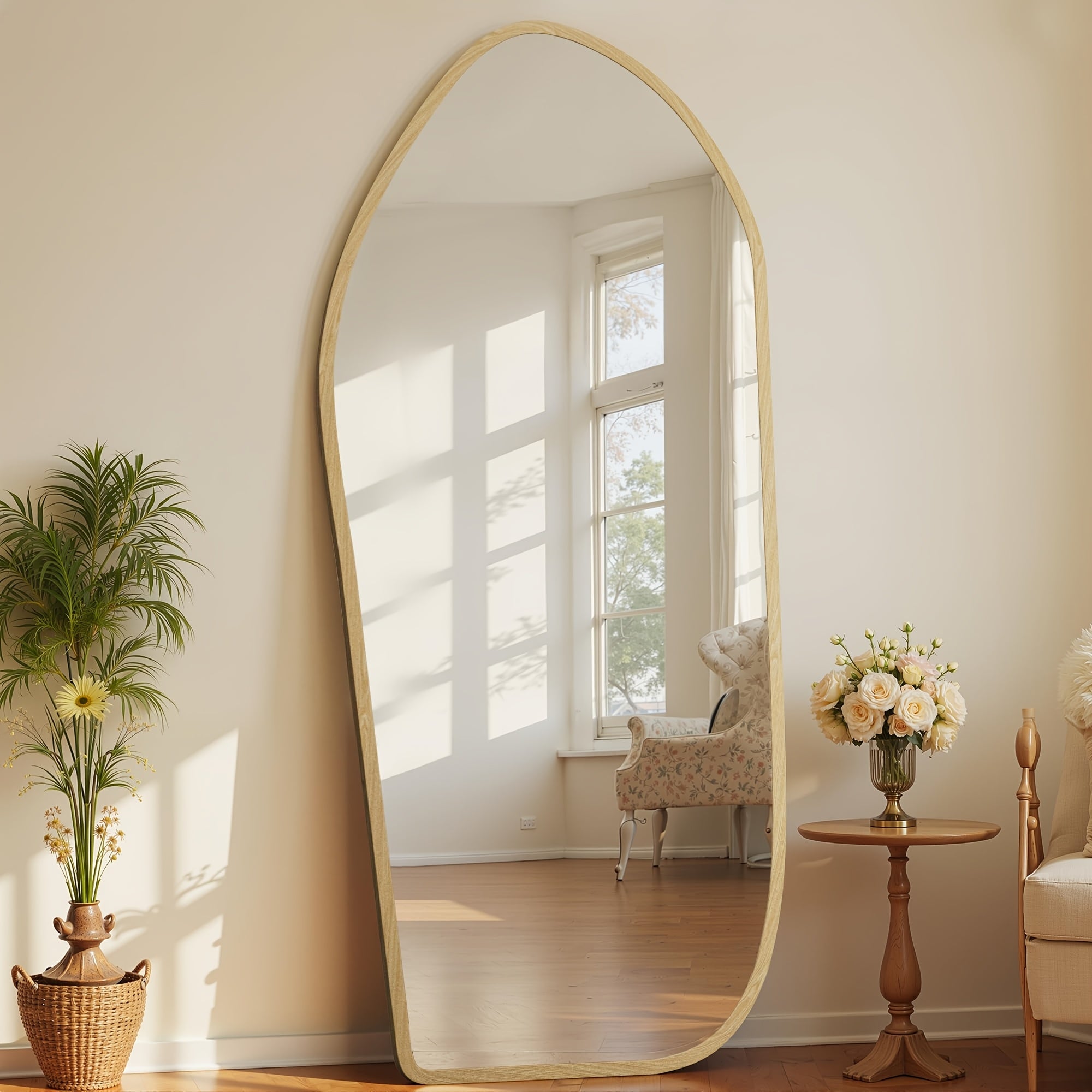 Large Oversized Full-Length Floor Mirror with Solid Wood Frame & Bohemian Suitable for Bedroom, Living Room - Moisture-Resistant Standing Mirror, Panel Vertical Floor Mirror for Dressing Room, Modern Decor, Painted