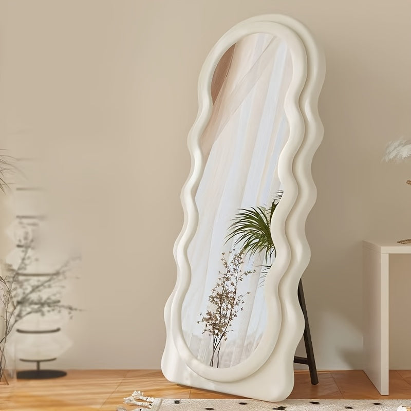 Full-length Mirror with Stand | Soft-covered, Full-body, Floor-standing, Wall-mounted, Hanging Mirror for Dressing, Dormitory, Bedroom, Hotel, Bathroom, Living Room, Cloakroom, Contemporary Style, 67*23.6in