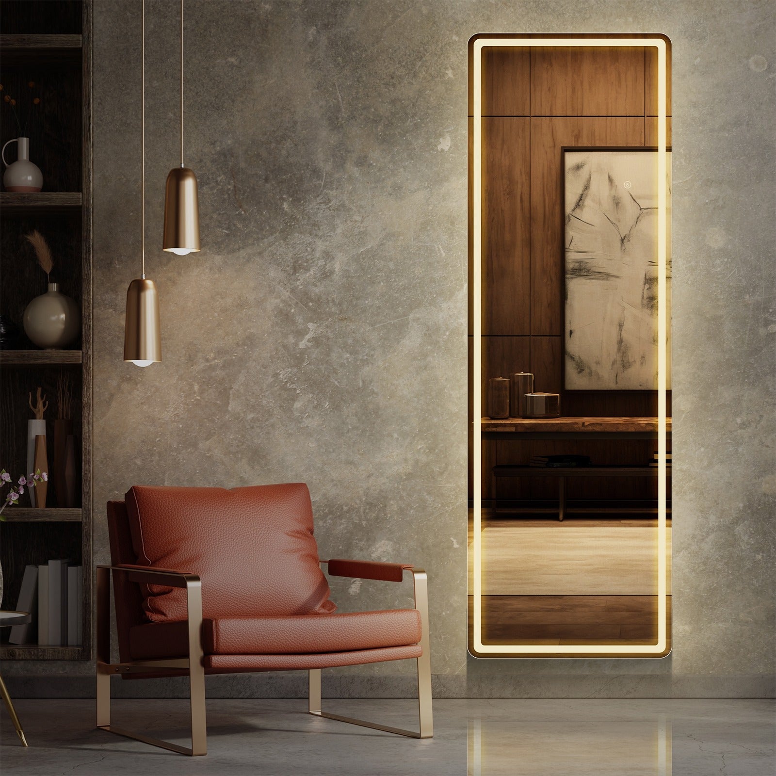 MCQ Arched\u002FRectangular LED Full Length Mirror, Full Body Floor Mirror Standing Hanging or Leaning Wall, Arch Wall Mirror with Stand Aluminum Alloy Thin Frame for Bedroom, Bathroom, Store