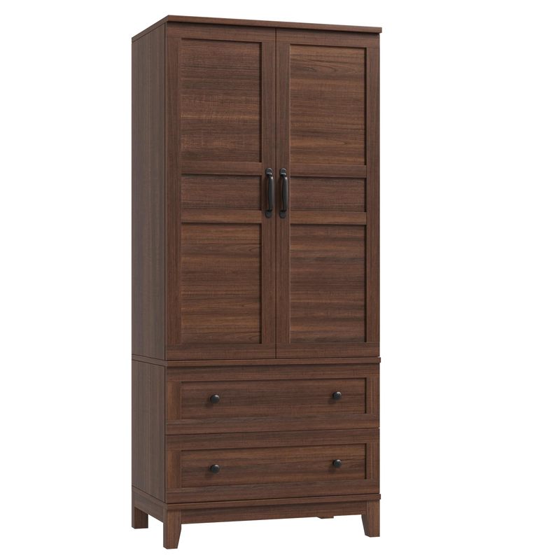 New Upgraded Tall Wooden Armoire Wardrobe in Walnut Brown, 72-Inch Height with 2 Drawers, Hanging Rod, Doors, and 18 Adjustable Shelves for Bedroom Storage for Home Room Decor Christmas Decorations, Birthday Gifts