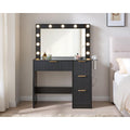 Fluted Vanity Desk with Large Mirror and Adjustable LED Lights, Drawers Makeup Table with Glass Top and Charging Station