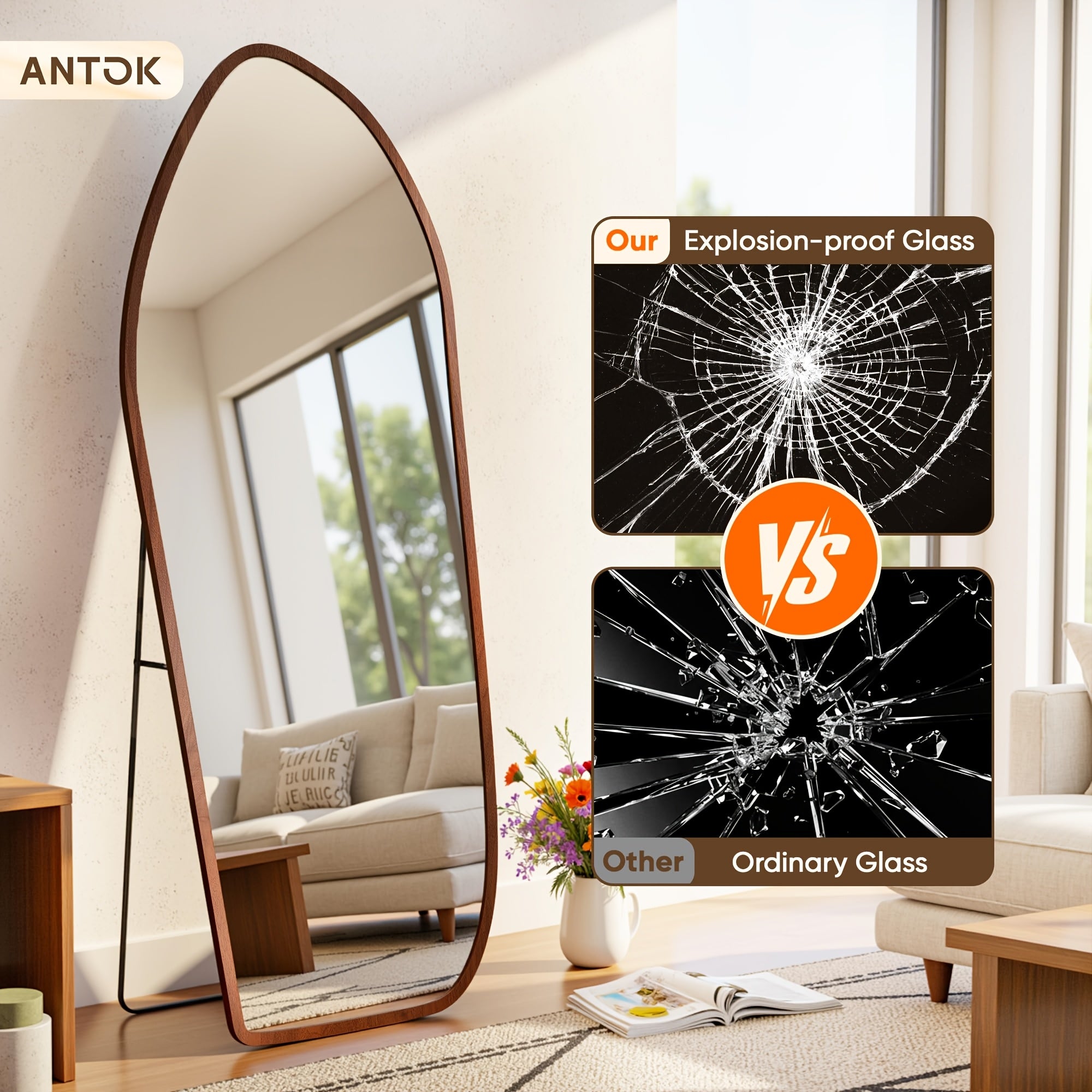 Large Oversized Full-Length Floor Mirror with Solid Wood Frame & Bohemian Suitable for Bedroom, Living Room - Moisture-Resistant Standing Mirror, Panel Vertical Floor Mirror for Dressing Room, Modern Decor, Painted