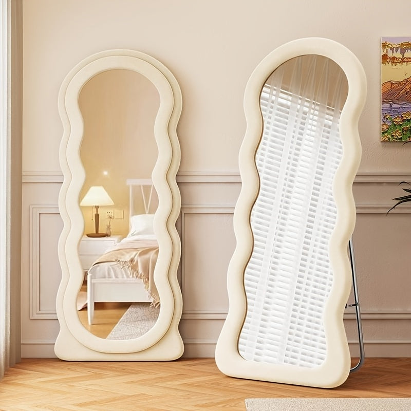 Full-length Mirror with Stand | Soft-covered, Full-body, Floor-standing, Wall-mounted, Hanging Mirror for Dressing, Dormitory, Bedroom, Hotel, Bathroom, Living Room, Cloakroom, Contemporary Style, 67*23.6in
