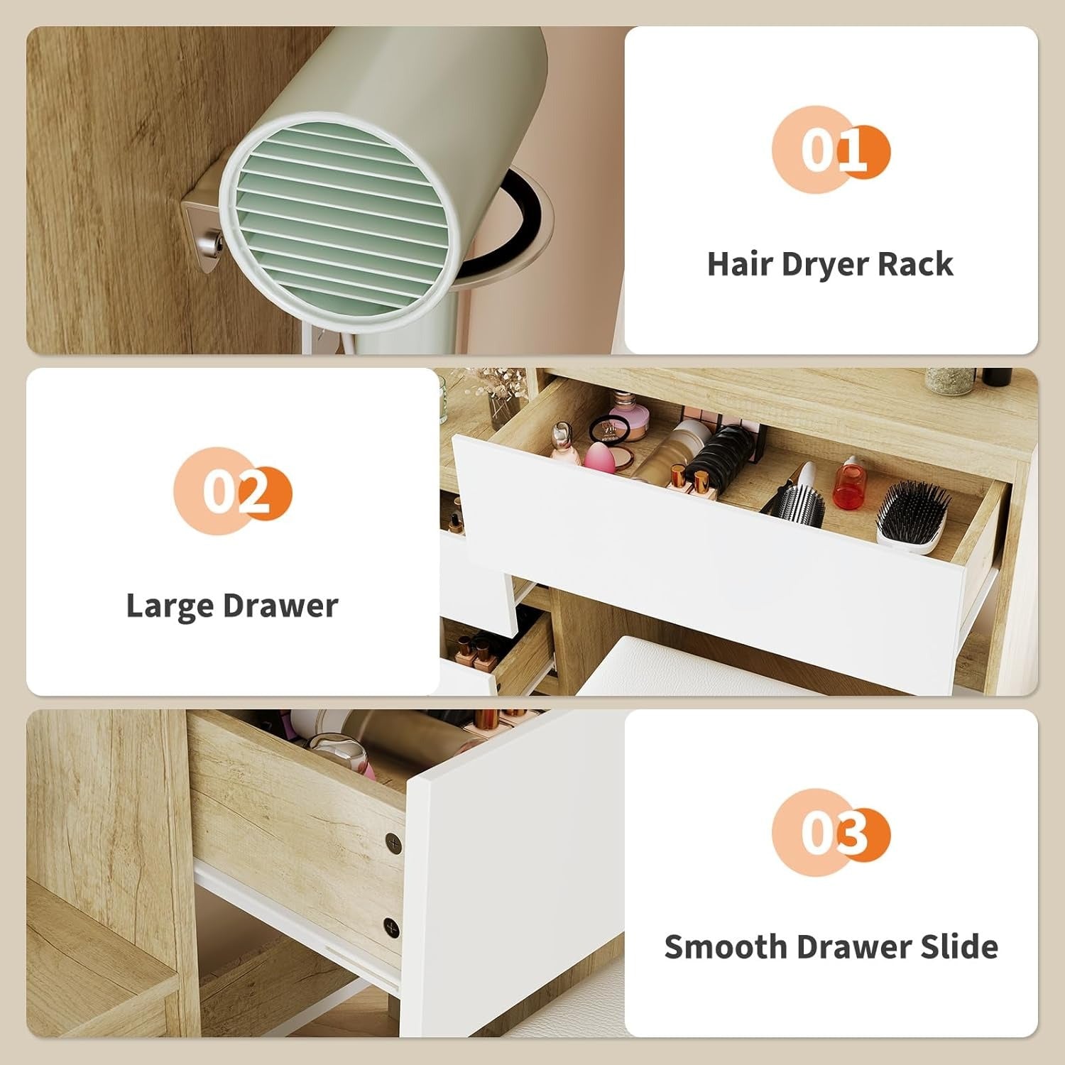 Modern 36-inch Dressing Table with LED Mirror & Adjustable Lighting, USB Port & Power Outlet - \u002FVanity Desk Suitable for Bedroom, Stool Included, Storage Shelves & Drawers, Assembly Required ( Style)