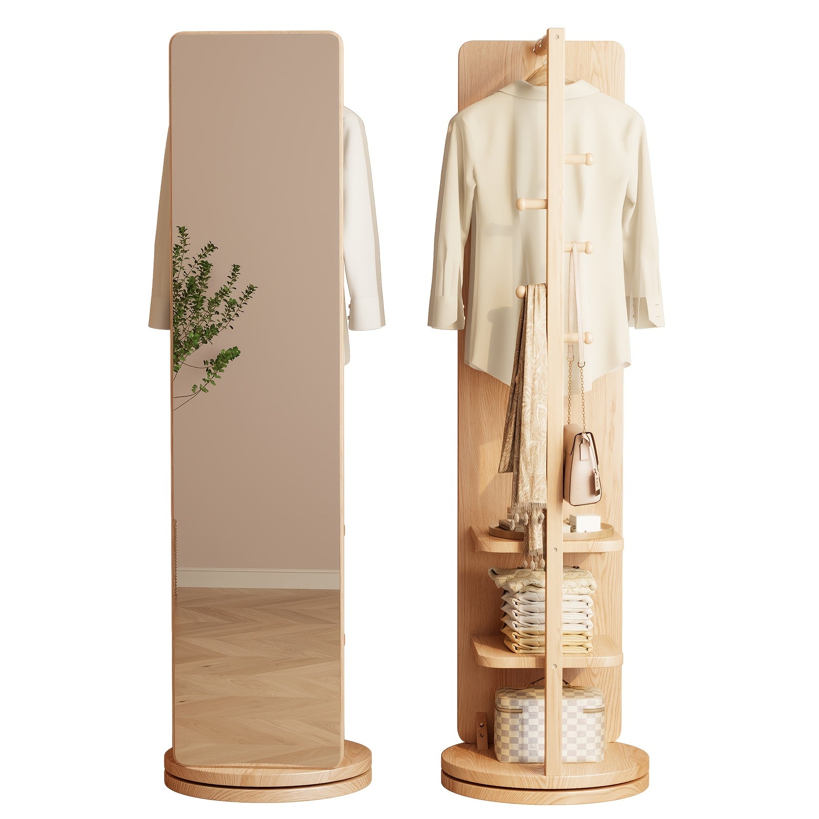 Solid Wood Full-Length Mirror for The Floor, Ideal for Bedrooms And Living Rooms. This Versatile, Rotatable Mirror Comes with an Integrated Hanger, Making It Perfect for Christmas Gifts And Black Friday Deals, with Free Shipping Included