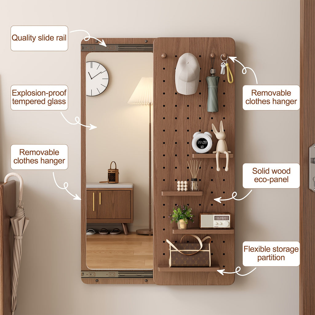Muwuele Bathroom Furniture - Solid Wood Pegboard Full-Length Mirror, Wall-Mounted Dressing Mirror For Home, Bedroom, And Try-On Use, Can Cover The Mirror, Christmas Gifts, Black Fridays Items, Free Shipping