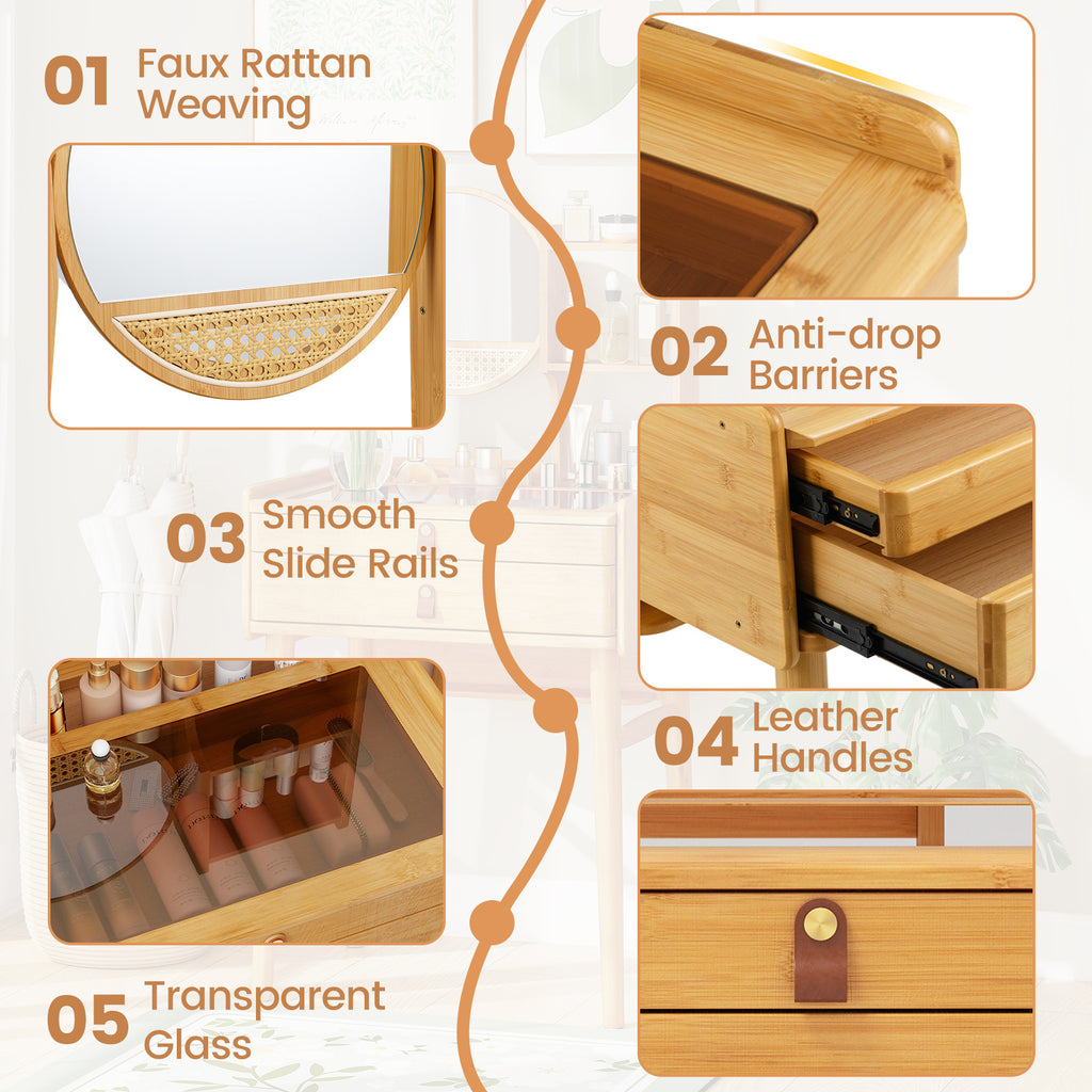 COSTWAY Natural Bamboo Vanity Desk with Mirror - 23.5\