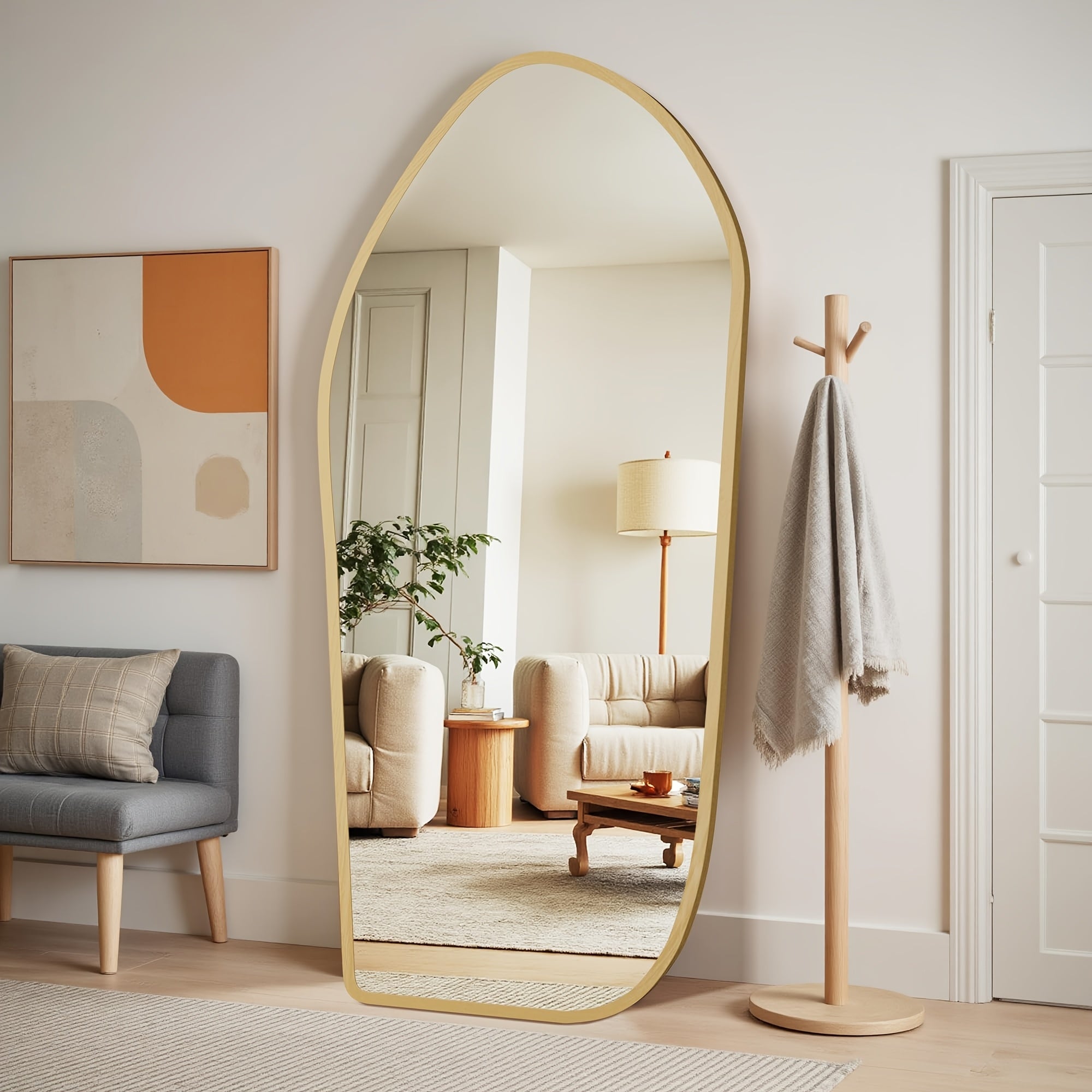 Large Oversized Full-Length Floor Mirror with Solid Wood Frame & Bohemian Suitable for Bedroom, Living Room - Moisture-Resistant Standing Mirror, Panel Vertical Floor Mirror for Dressing Room, Modern Decor, Painted
