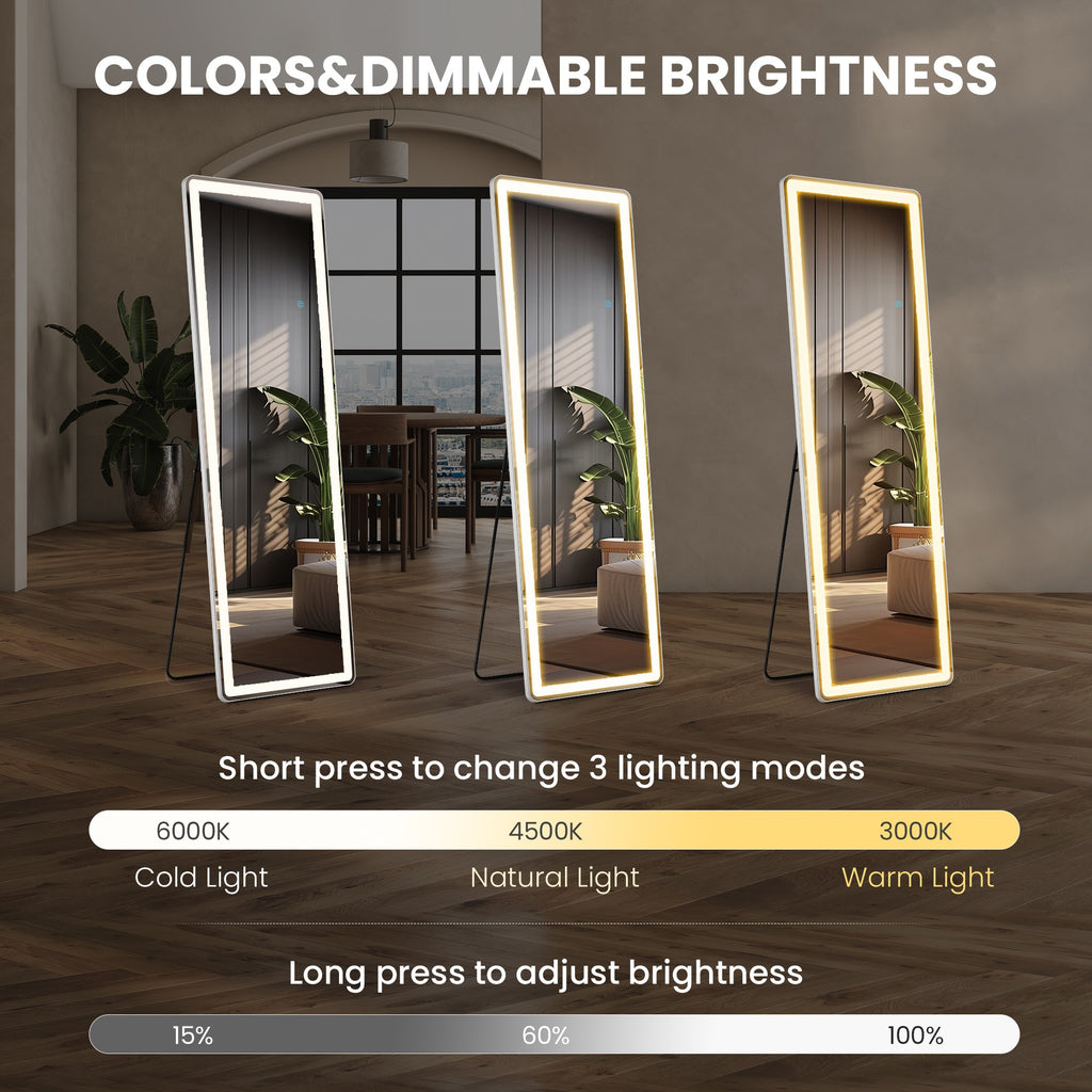 MCQ Arched\u002FRectangular LED Full Length Mirror, Full Body Floor Mirror Standing Hanging or Leaning Wall, Arch Wall Mirror with Stand Aluminum Alloy Thin Frame for Bedroom, Bathroom, Store