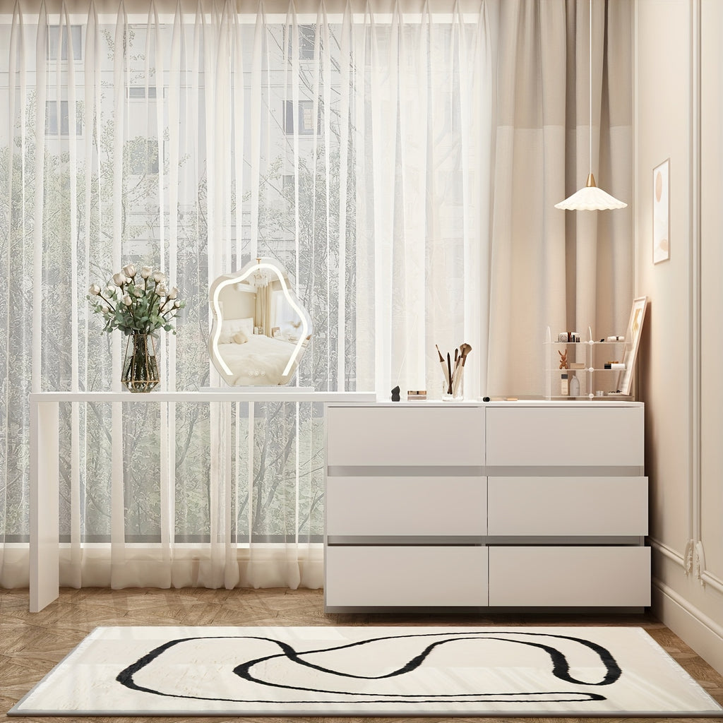 A Modern And Minimalist White Dressing Table with Six Drawers, Suitable for Makeup And Can Also Serve As a Multifunctional Office Desk